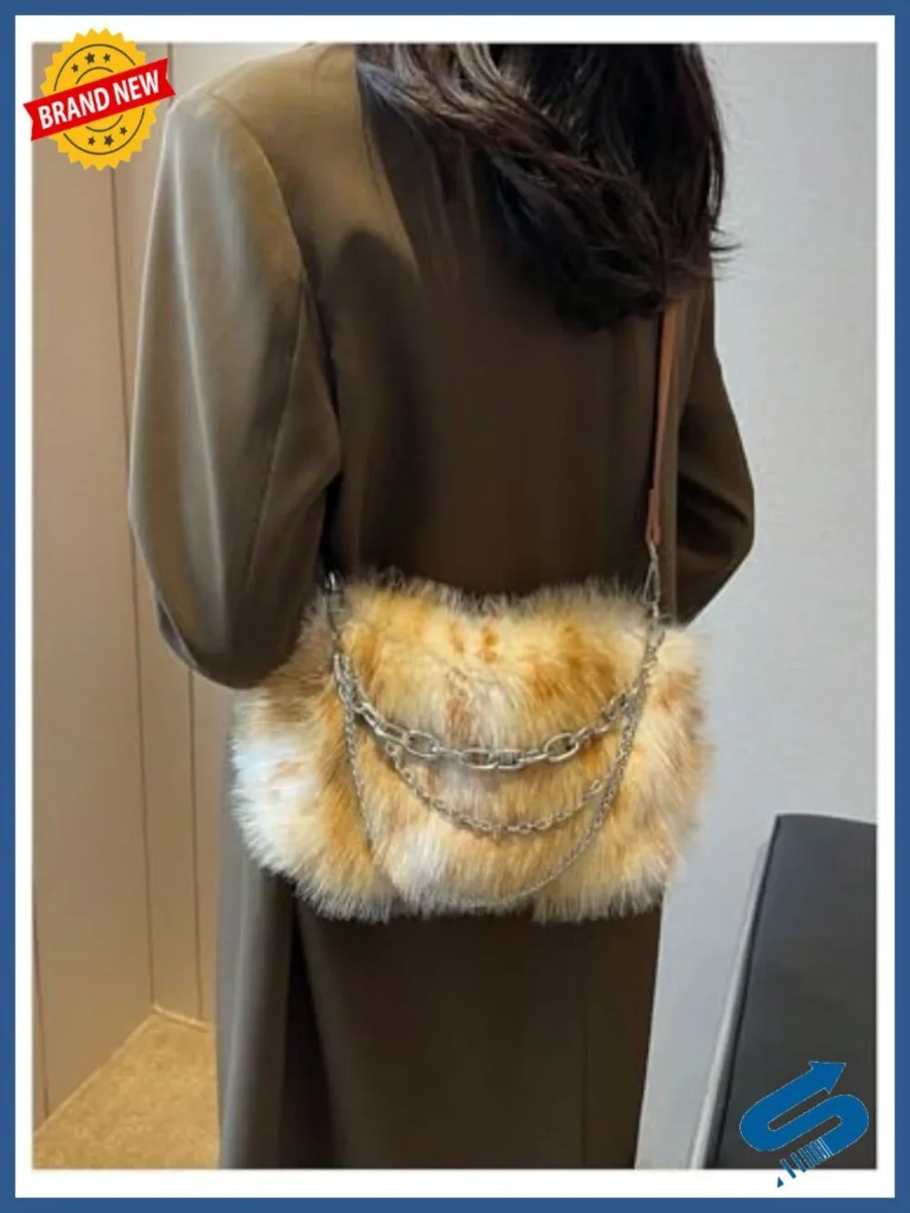 Faux Fur Top Handle Shoulder Bag Square Plush Purse Clutch